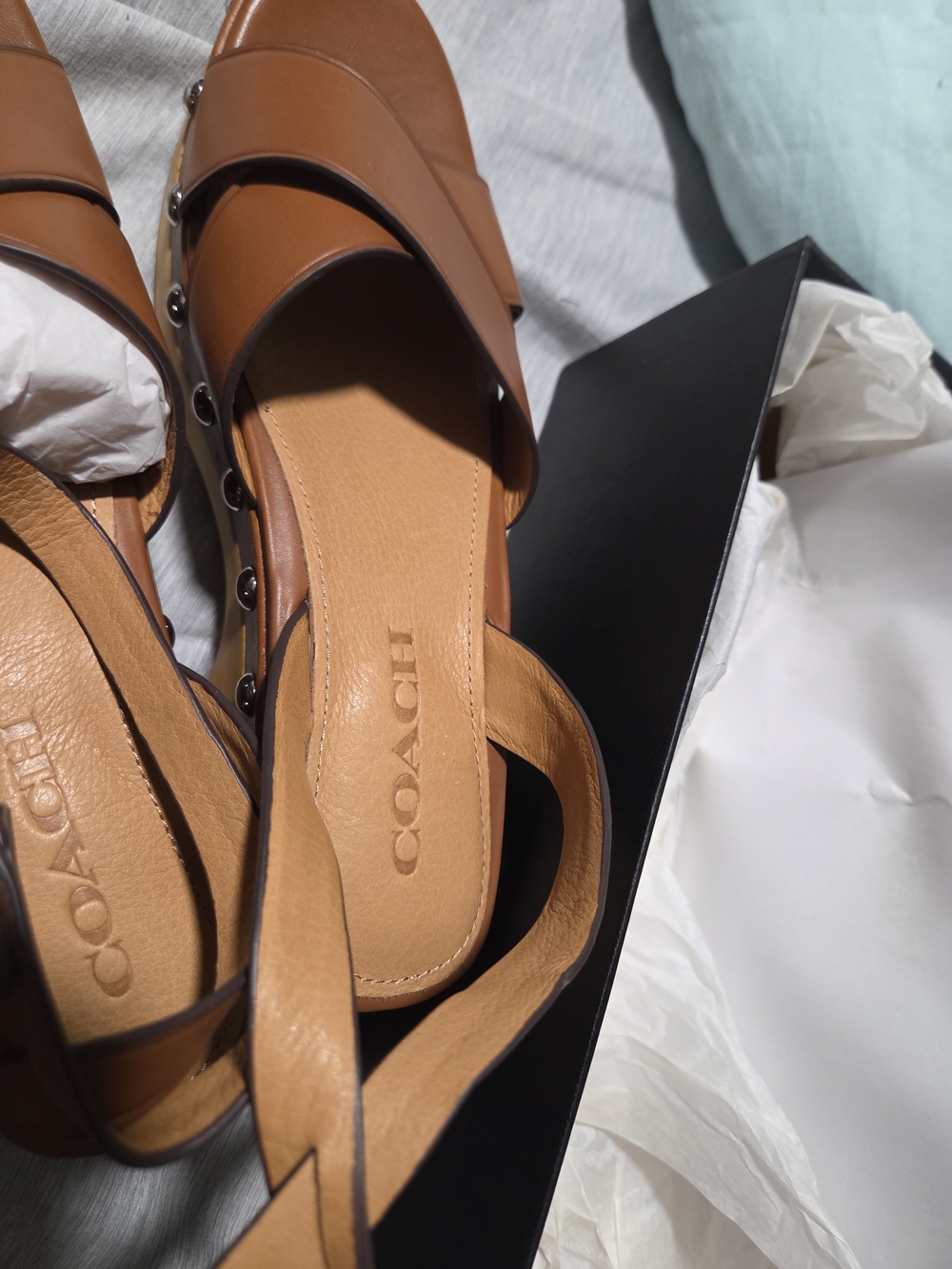 Coach Brown Leather Studded Platform Sandals - Picture 5 of 6